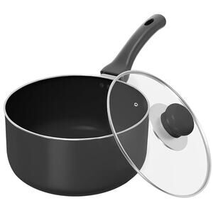 2 Quart Detachable handle Nonstick Saucepan with Glass Lid- Black